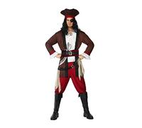 Atosa | Disfraz Pirata Hombre Adulto Marrón | Traje Completo de Corsario con Sombrero, Chaqueta, Pantalón y Cinturones | Inspirado en Barbanegra | Perfecto para Carnaval y Fiestas Temáticas | M-L