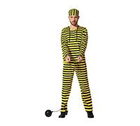 Atosa Disfraz Prisionero Preso Hombre Adulto Traje Completo Con Gorro A Rayas Negro Amarillo Personaje De Comic Cosplay Ladrón De Fiesta Halloween Carnaval XL