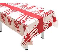 ATOSA mantel blanco 274x137 cm con manchas de sangre y huellas