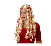 ATOSA peluca rubia medieval con trenzas rojas