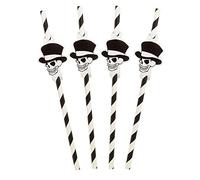 ATOSA set 8 unidades pajitas calavera halloween blanco y negro