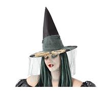 ATOSA sombrero de bruja negro con velo y paja 38x55 cm