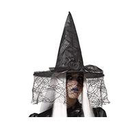 ATOSA sombrero de bruja negro con velo y rosa en tul