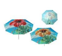 Atosa Sombrilla de Playa Diseño Flores Tropicales FIja Metálica de Hierro Ø140 cm Nylon Protección UPF 50+ Surtida en 2 Posibilidades con Funda