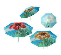 Atosa Sombrilla de Playa Diseño Flores Tropicales Orientable Metálica de Hierro Ø220 cm Nylon Protección UPF 50+ Surtida en 2 Posibilidades con Funda