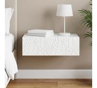 Atosonza Mesa auxiliar montada en la pared, color blanco, 59 x 34,5 x 17 cm, con espacio de almacenamiento y cajón, para salón, dormitorio, oficina, pasillo, diseño que ahorra espacio, versátil