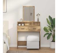 Atosonza Tocador de roble Artisan, 79 x 41 x 140 cm, con espejo grande, espacio de almacenamiento, cajones, iluminación y estante para dormitorio, habitación juvenil, vestidor, baño, sala de estar