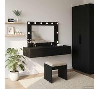 Atosonza Tocador negro 100 x 40 x 70 cm madera moderna tocador con espejo iluminación espacio espacio para dormitorio dormitorio juvenil