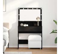 Atosonza Tocador negro efecto roble 80 x 41 x 134,5 cm con iluminación LED de espejo, espacio de almacenamiento, cajones, estante, diseño moderno para dormitorio, vestidor, cosméticos, maquillaje