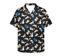 ATOurDealss Camisa de manga corta con botones para hombre, con estampado de gato, para verano, casual, cumpleaños, playa, talla 4XL, Gato y libro, XL