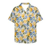 ATOurDealss Camisa hawaiana informal con cuello cuba, con botones y estampado abstracto para hombre, talla 3XL, Limón., XXL