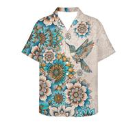 ATOurDealss Camisa hawaiana informal con cuello cuba, con botones y estampado abstracto para hombre, talla 3XL, Mandala bohemio, XL