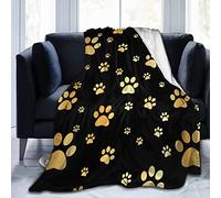 ATOurDealss Manta de forro polar con estampado de patas de perro, ultrasuave, cálida, para todas las estaciones, huellas de animales dorados, para cama, silla, coche, sofá, dormitorio, 80 x 60