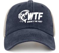 ATOurDealss Where is The Fish Hat Where's The Fish Trucker Hat Men Funny Fishing Hat Mesh Baseball Cap for Summer, azul marino, Talla única