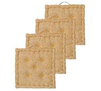 Atout Ciel - Juego de 4 Cojines de Suelo (40 x 40 cm, con asa de Contraste, Color Amarillo Impreso/Liso