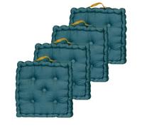 Atout Ciel - Juego de 4 Cojines de Suelo de 40 x 40 cm con asa de Contraste, Azul Pato