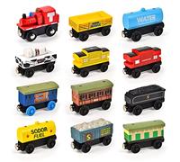 Atoylink 12piezas Tren Juguete de Madera Tren de Madera Montessori Coches con Motor Magnético Vehículos Juguetes Educativos de Aprendizaje Preescolar Regalos para Niños niñas 3 4 5 6 7 8 años