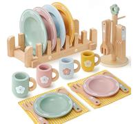 Atoylink Accesorios de Cocina de Madera para Niños, Accesorios de Cocina Platos y Vajilla Accesorios de Cocina para Juegos Juegos de rol Regalo para Niñas Niños 3 4 5 6 7 8 Años