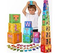 Atoylink Cubos Apilables Bebe Magnéticos con Alfabeto, Montessori Juguetes con Letras ABC & Números 1-9 & 26 Animales, Educativos Juegos para Clasificación y Almacenamiento, Regalo per Niño Niña Bebe