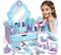 Atoylink Frozen Tocador Infantil Niña de Madera, 12 Piezas Estuche Maquillaje Niña con Set Maquillaje Niñas & Set Peluqueria Juguete, Frozen Juguete Madera Cumpleaños Regalo para Niñas 3 4 5 6 7 Años