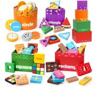 Atoylink Juguetes de Madera para Clasificar y Apilar, Juguetes Montessori con 4 Cajas & 24 Bloques de Construcción, Juegos Educativos de Apilar y Encajar, Juguete Regalo Navidad para Niño Niña Bebe