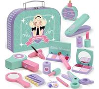 Atoylink Set Maquillaje de Madera para Niñas, Kit Maletin Maquillaje Niños con Set Peluqueria Juguete, Estuche Maquillaje Accesorios Tocador, Juguete de Madera Regalo para Niñas 3 4 5 6 7 Años
