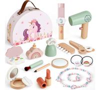 Atoylink Unicornio Maquillaje para Niñas 3 Años, Estuche de Madera con Set Peluqueria Juguete & Maletin, Set Maquillaje Juguete Regalos para Niñas de 3 4 5 6 Años