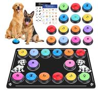 ATPWONZ Botones de perro para comunicación, paquete de 14 botones grabables por voz, juego de botones de conversación para perros con 2 alfombrillas y 2 calcomanías, zumbadores interactivos para