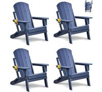 ATR Adirondack Silla plegable de plástico, juego de 4, silla Adirondack con soporte para bebidas, resistente a la intemperie, silla de jardín al aire libre, sillón de relax de plástico, jardín terraza