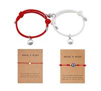 Atract - Pulsera magnética de pareja de atracción mutua, pulsera magnética de corazón a juego, juego de pulseras para parejas para él y ella, joyería de cuerda de amistad, 4 unidades, Zinc, Sin gemas.