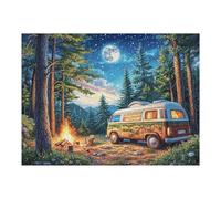 Atractivo Autocaravana Bosque Hoguera Acampada Vida Relajada Rural Salvaje Puzzle 500 Piezas para Adultos Divertido Estimulante Y Creativo Actividades Calmas 500 PCS（52×38cm）