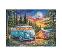 Atractivo Autocaravana Bosque Hoguera Acampada Vida Relajada Rural Salvaje Puzzle 500 Piezas para Adultos Divertido Relajante Y Cautivador Familia Y Amigos 500 PCS（52×38cm）