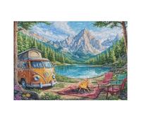 Atractivo Autocaravana Lago Montaña Nevada Acampada Vida Relajada Rural Salvaje Puzzle 300 Piezas para Adultos Divertido Relajante Y Cautivador Familia Y Amigos 300 PCS（40x28cm）