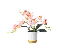 Atractivo bonsái Phalaenopsis para uso doméstico y de oficina, flor de orquídea realista en maceta con borde de oro blanco (rosa)