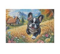 Atractivo Bulldog francés Campo de Trigo Otoño Naturaleza Exterior Puzzle 300 Piezas para Adultos Divertido Estimulante Y Creativo Actividades Calmas 300 PCS（40x28cm）