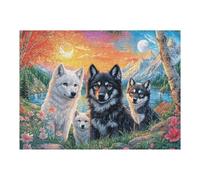 Atractivo Famille de louveteaux Noir et Blanc Forêt Faune Sauvage Puzzle 500 Piezas para Adultos Divertido Relajante Y Cautivador Familia Y Amigos 500 PCS（52×38cm）