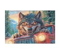 Atractivo Lobo Coche Montaña Florida Vida Silvestre Naturaleza Salvaje Bonita Puzzle 1000 Piezas para Adultos Divertido Desafiante Y Relajante Ideal para Actividades En Casa 1000 PCS（75x50cm）