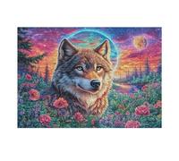 Atractivo Lobo Flor cósmica Bosque Vida Silvestre Salvaje Puzzle 300 Piezas para Adultos Divertido Desafiante Y Relajante Ideal para Actividades En Casa 300 PCS（40x28cm）