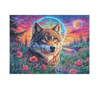 Atractivo Lobo Flor cósmica Bosque Vida Silvestre Salvaje Puzzle 500 Piezas para Adultos Divertido Estimulante Y Creativo Actividades Calmas 500 PCS（52×38cm）