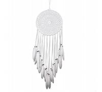 Atrapa grande hecho a mano con anillo de hierro, cuentas y plumas, 20 cm de diámetro, decoración étnica para colgar en la pared para dormitorio, sala de estar, coche, decoración del hogar (blanco)