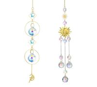 Atrapa Sol, 2 Piezas Carillones de Cristal Prismático, Cristales Colgantes Sun Catchers Decoración Ventana, Colgante Suncatcher con Colgante Arco Iris para Ventana Jardín (33+43cm)