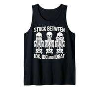 Atrapado Entre IDK IDC Idgaf Divertido Esqueleto Meme Camiseta sin Mangas