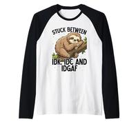 Atrapado Entre Idk IDC Idgaf Perezoso Kawaii Lindo Camiseta Manga Raglan