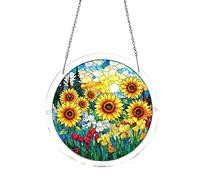Atrapasoles de acrílico con diseño de flores - 20 x 20 x 3 cm, colorido rompecabezas 2D para colgar en la ventana, colgante redondo con patrón de margaritas para jardín, balcón, sala de estar, porche