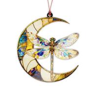 Atrapasoles de Cristal con Libélula y Luna, Atrapa-Sol Colgante para Ventanas, Atrapaluz Decorativo para Hogar y Jardín, Garden Suncatchers Arcoíris, Ornamentación para Casa, Regalo Decorativo