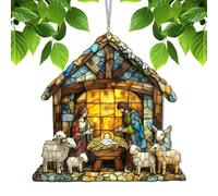 Atrapassoles de belén - Vibrante Colgante de Resina, Silueta de Vacaciones Luminosa, Tabla de Navidad Hecha a Mano, Coloridas Ilustraciones con Vistas al Nacimiento Desde el | SAIS
