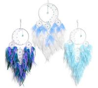 AtrapasueñOs 3 uds cinco anillos atrapasueños atrapasueños de plumas arte decoración del hogar for colgar en la pared atrapasueños hecho a mano puro Para Decorar(Blue03)