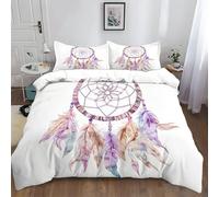 Atrapasueños Acuarela Púrpura Funda Nordica Cama 90 de 3 Piezas Blanco Juego de Funda Nordica 150x200 cm y 2 x Fundas de Almohada de 50x75 para Ropa de Cama Infantil Niño Chico Niña
