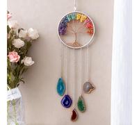 Atrapasueños Árbol de la Vida, decoración de ágata de siete colores, atrapasueños de cristal hecho a mano para dormitorio, decoración del hogar, bendición, regalo, fiesta, 30 x 18 cm