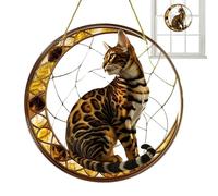 Atrapasueños - Atrapasueños para gatos | Atrapasueños para ventanas o puertas | Decoración colgante de gatito | Atrapasueños manchado de gato acrílico | Atrapasueños conmemorativo para gatos, colgante